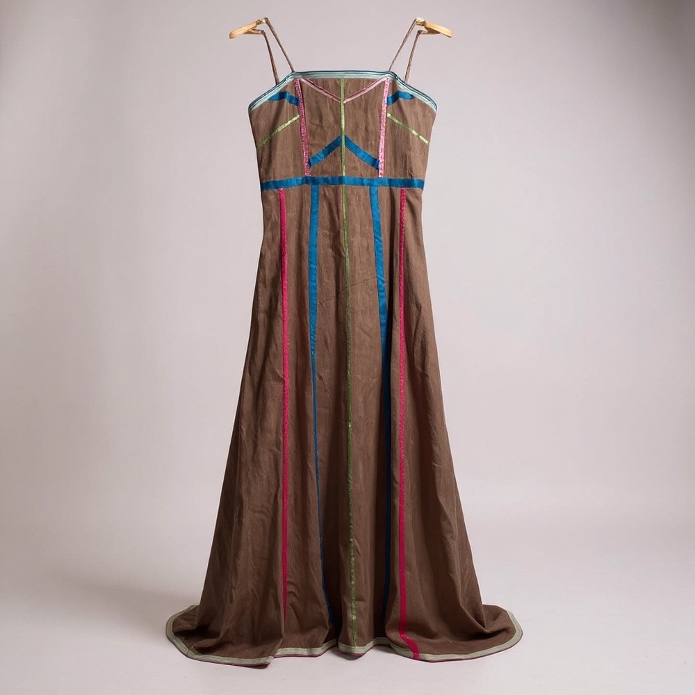 Vintage Handmade Linen Ribbon Prairie Dress